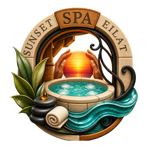 סמל Sunset Spa עם ג׳קוזי, ידי מעסה, אבני עיסוי, שקיעה וצמחייה